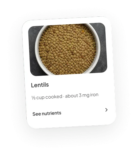 Lentils food card with a circular photo