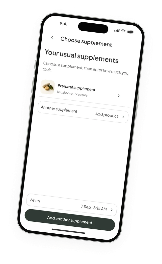 Choose supplement screen with your usual supplements