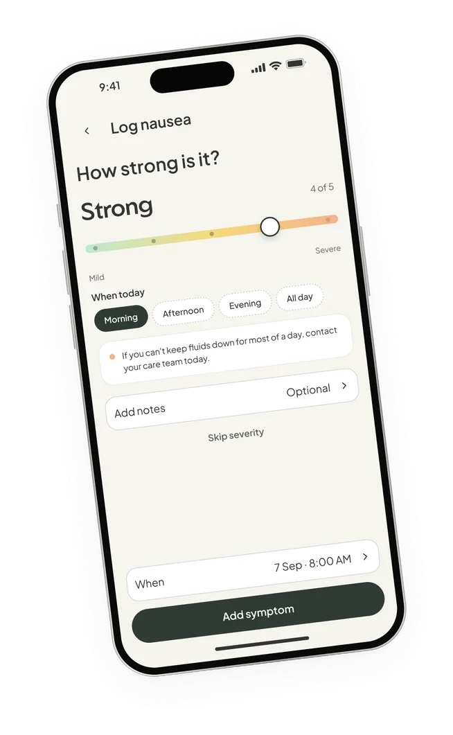 Log nausea screen with a severity slider