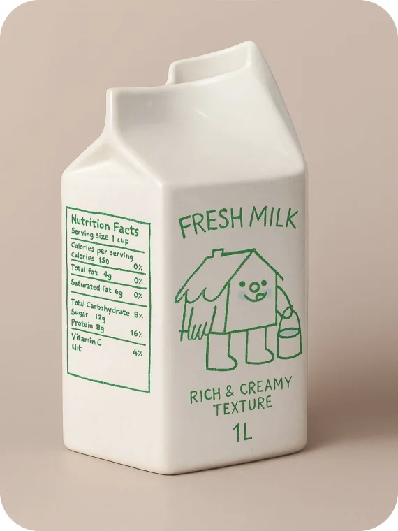 A milk carton with a hand-drawn illustration