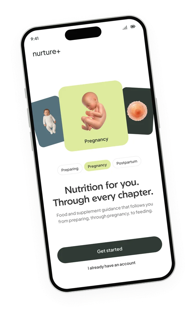 Welcome screen: nutrition for you, through every chapter, with a Get started button